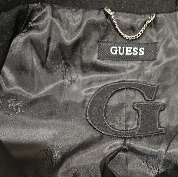 Guess Double Breast Wool Blend Coat Heavyweight Funnel Neck Belt Siz 6 Black EUC - Picture 4 of 15